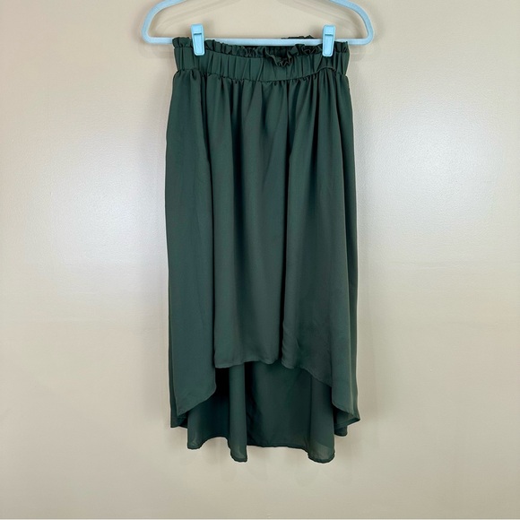 Mossimo Green Paper Bag Elastic Waist Pull On Midi Skirt Small Whimsigoth Grunge - Picture 1 of 7